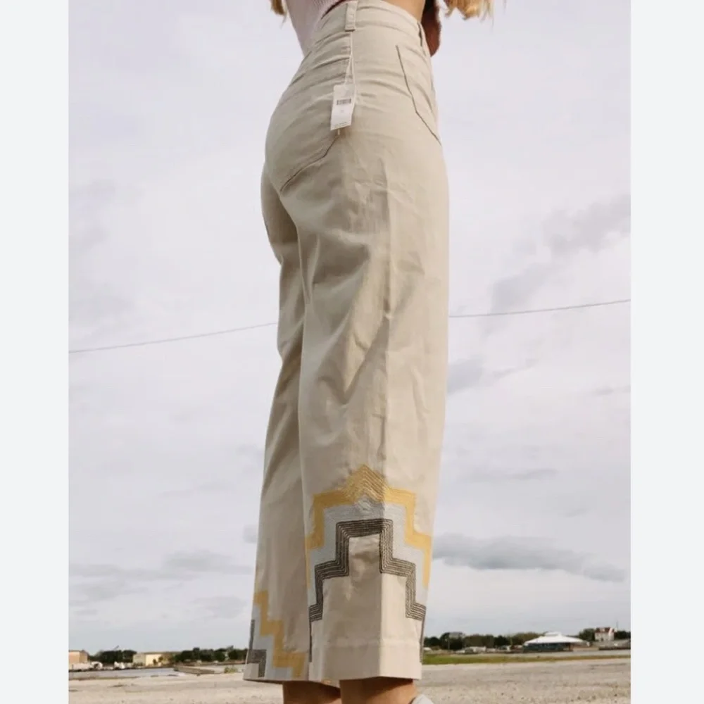 MAEVE BY ANTHROPOLOGIE HALLEE EMBROIDERED WIDE LEG PANTS SZ 10 - NWT - Picture 2 of 12